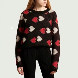 La Petite Francaise mohair wool sweater heart pattern black with pink and red